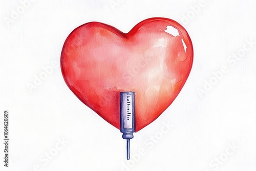 Heart-shaped insulin pump, light and airy feeling, promoting diabetes awareness, Watercolor style photo