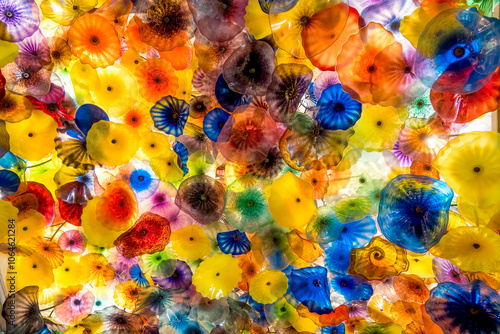 Canvas Print Glass flower lighting decoration in red, blue, green, yellow and orange colors