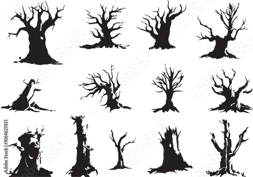 Set Trees. Hand drawn vector illustration 