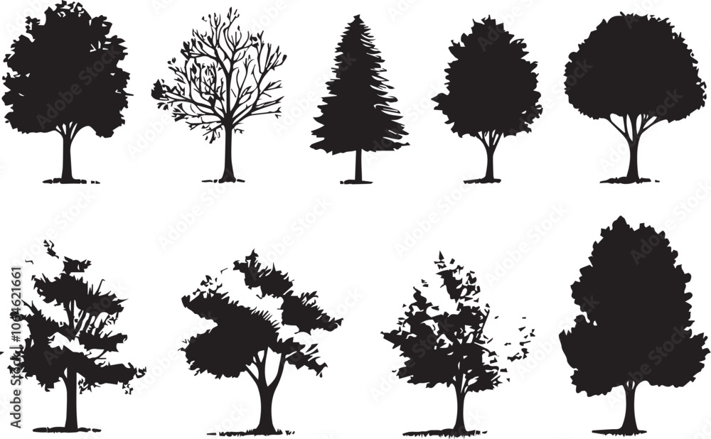 Fototapeta premium Set Trees. Hand drawn vector illustration 