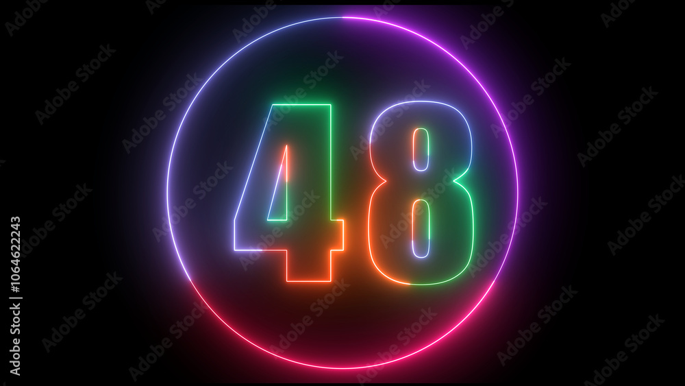 glowing Neon number 48 with neon circle illustrion on black background, the best digital Education concept. glowing Neon number 48 with neon circle illustrion on black background, the best digital Education concept.