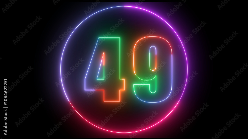 glowing Neon number 49 with neon circle illustrion on black background, the best digital Education concept. glowing Neon number 49 with neon circle illustrion on black background, the best digital Education concept.