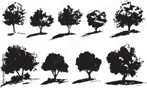 Set Trees. Hand drawn vector illustration 