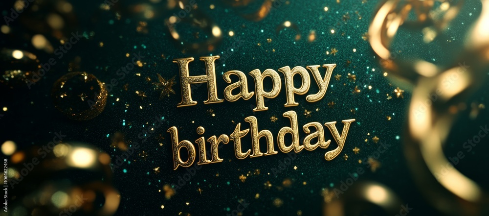 Luxurious emerald green and gold foil Happy Birthday card design. Luxurious emerald green and gold foil Happy Birthday card design.