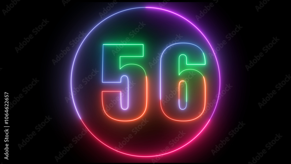 glowing Neon number 56 with neon circle illustrion on black background, the best digital Education concept. glowing Neon number 56 with neon circle illustrion on black background, the best digital Education concept.