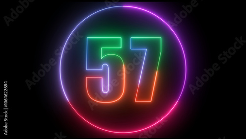 glowing Neon number 57  with neon circle illustrion on black background,  the best digital  Education concept.  photo