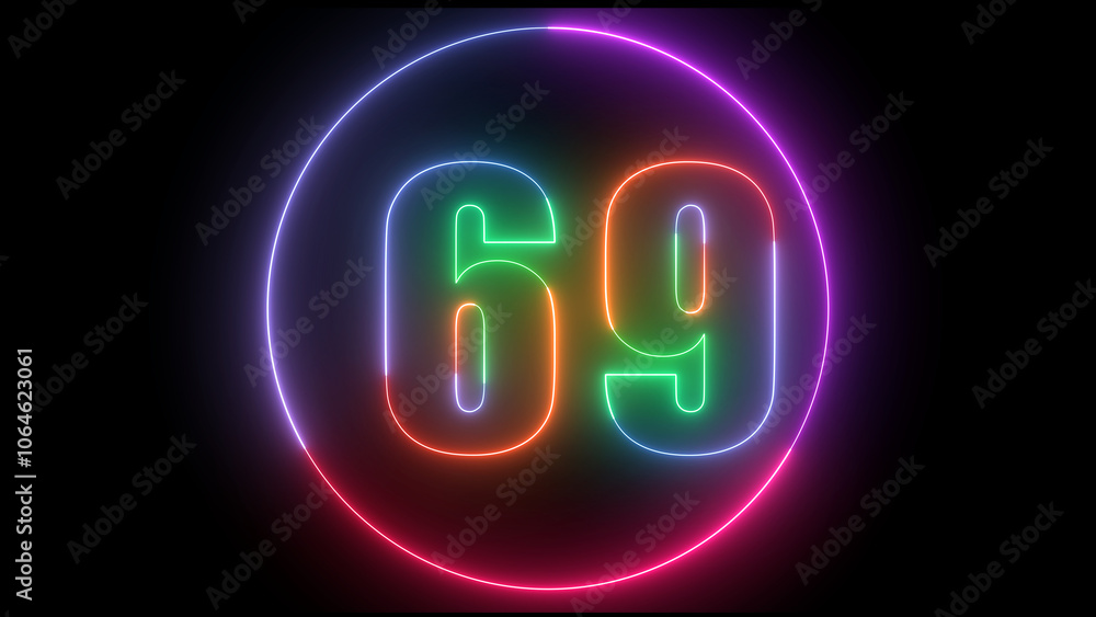glowing Neon number 69 with neon circle illustrion on black background, the best digital Education concept. glowing Neon number 69 with neon circle illustrion on black background, the best digital Education concept.