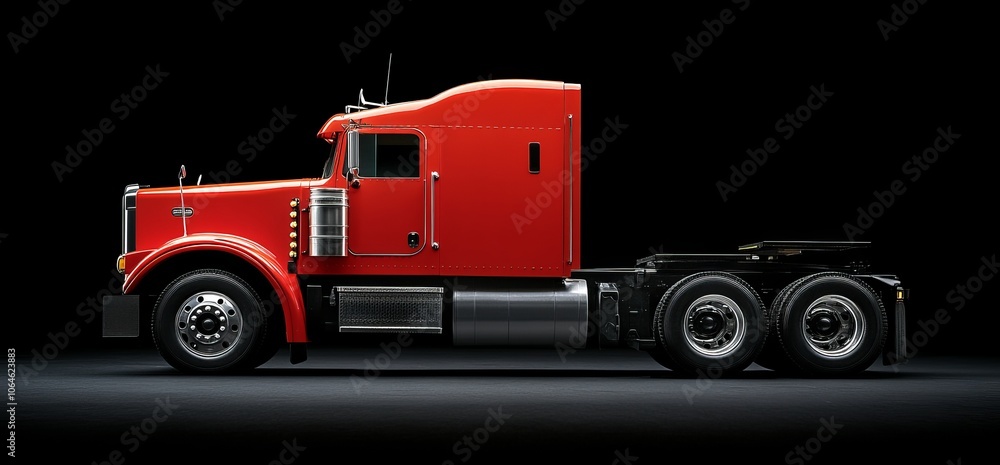Red truck on a black background with copy space. Red truck on a black background with copy space.