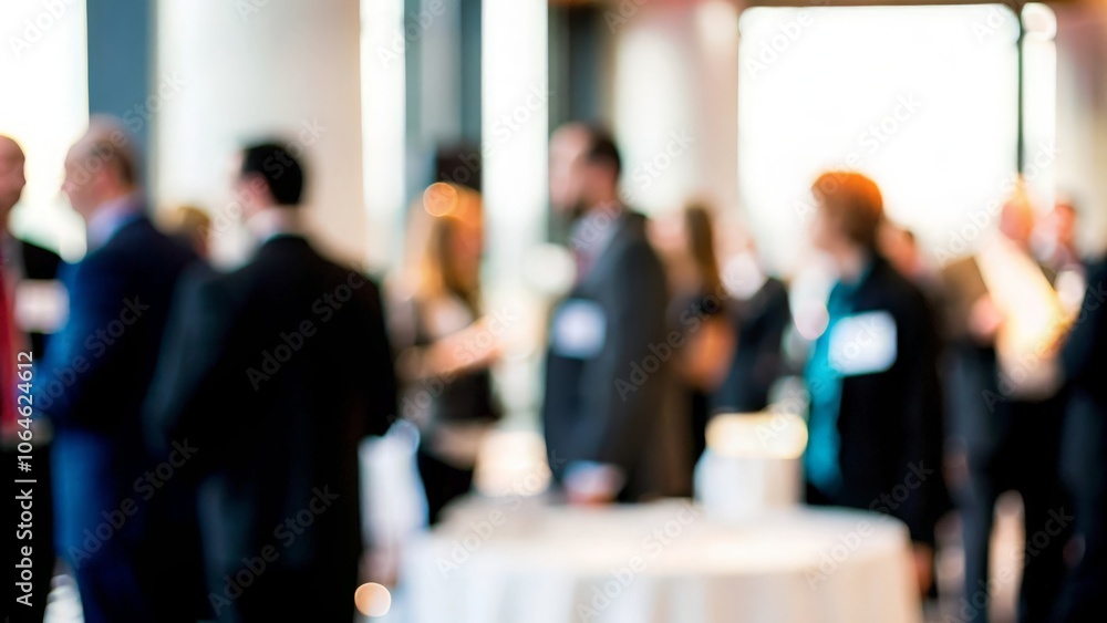 Hazy background hinting at a professional networking event setting. Hazy background hinting at a professional networking event setting.