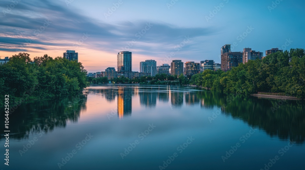Obraz premium The Reflective Cityscape at Dusk
