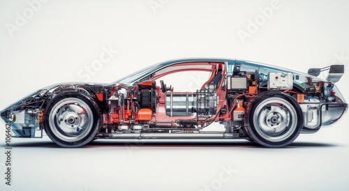 3D rendering of a transparent car on a white background.