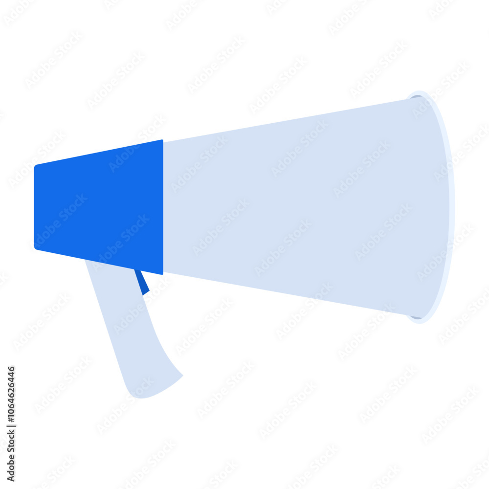 Blue and white flat design megaphone isolated on white background. Loudspeaker side view. Vector illustration Blue and white flat design megaphone isolated on white background. Loudspeaker side view. Vector illustration
