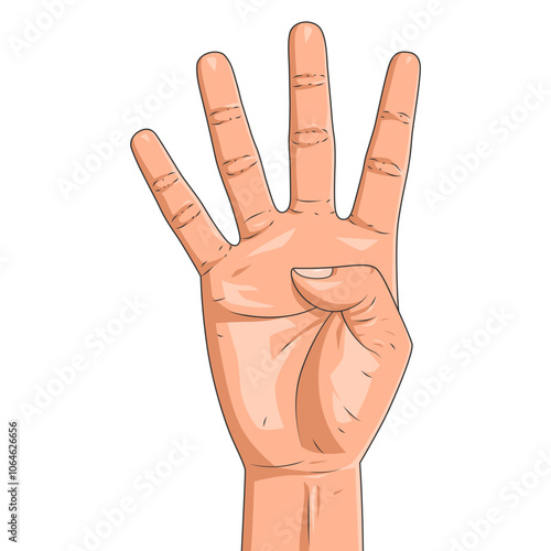 Male hand is showing four fingers isolated on a white background. Realistic four fingers up. Vector illustration