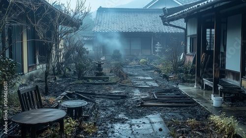 火災後の日本庭園