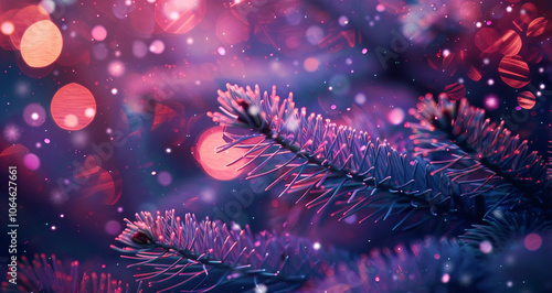 Festive Christmas Tree Branch with Bokeh Lights