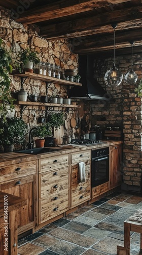 Wallpaper Mural Rustic Kitchen with Wood and Stone Elements Torontodigital.ca