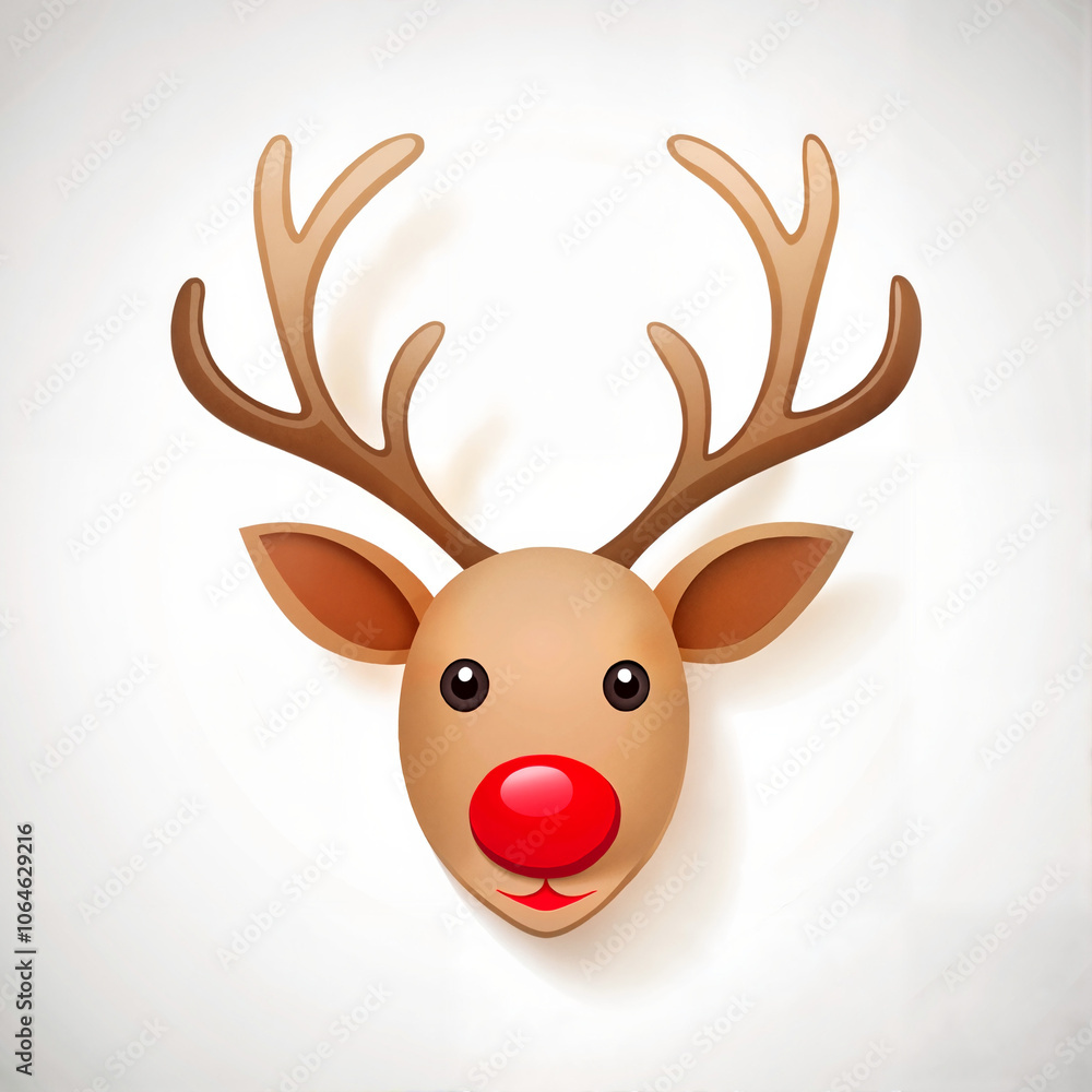 Cartoon Rudolph with red nose and antlers on white background
Cartoon Rudolph with red nose and antlers on white background
