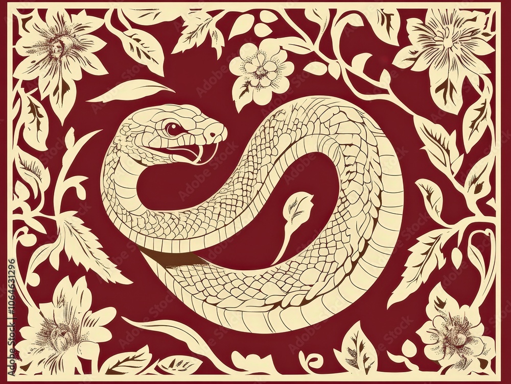 Obraz premium Floral Snake Illustration.