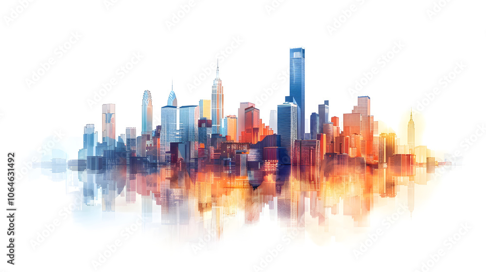 Naklejka premium Modern buildings, city skyline in contemporary color style and futuristic effects. Real Estate and Real Estate Development,Isolated on white background