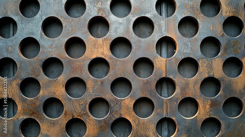 Close-Up of Perforated Metal Wall with Circular Patterns Close-Up of Perforated Metal Wall with Circular Patterns