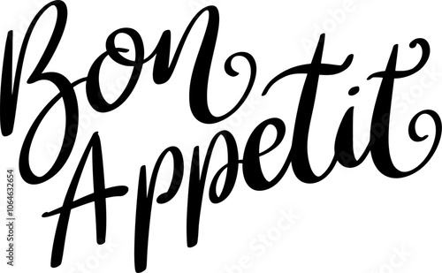 Bon appetit. Hand drawn lettering phrase isolated on white background. Design element for poster, greeting card.
