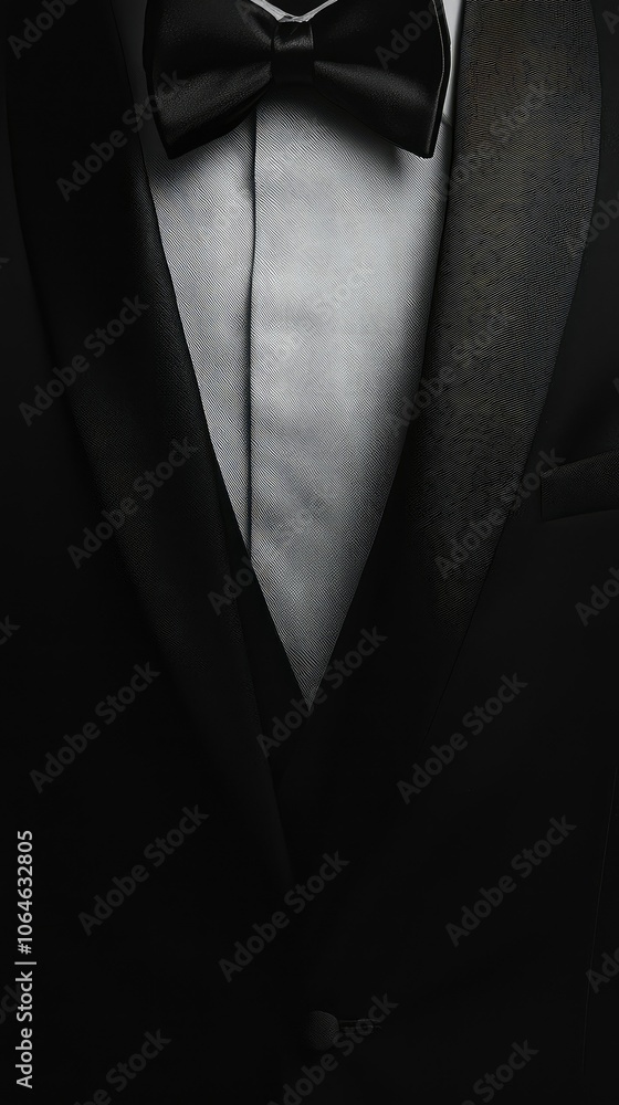 Elegant Black Tuxedo with Velvet Lapel Detail Elegant Black Tuxedo with Velvet Lapel Detail