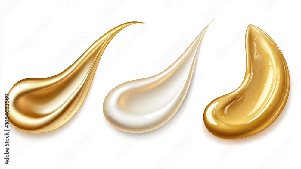different shapes of smooth cream smears, high detail and glossy finish, perfect for cosmetic theme, isolated on white background different shapes of smooth cream smears, high detail and glossy finish, perfect for cosmetic theme, isolated on white background