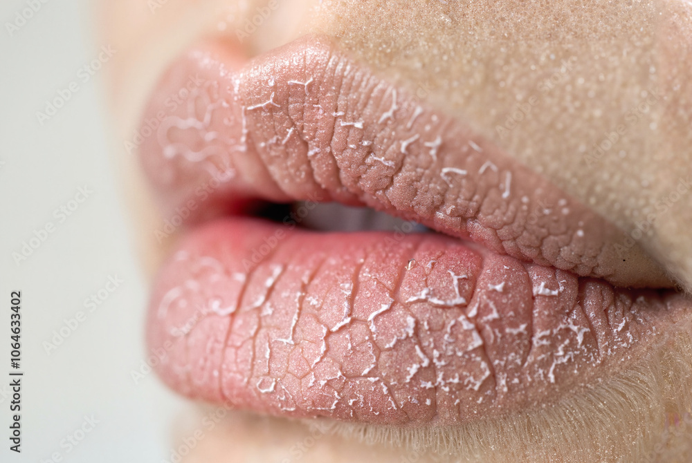Obraz premium Close-up of dry, chapped lips needing hydration