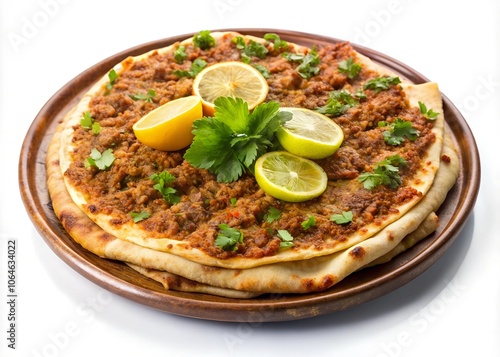 lahmajun dish, classic serving, isolated on white background photo