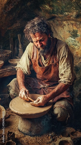 Wallpaper Mural Artistic Representation of Stone Age Potter at Work Torontodigital.ca