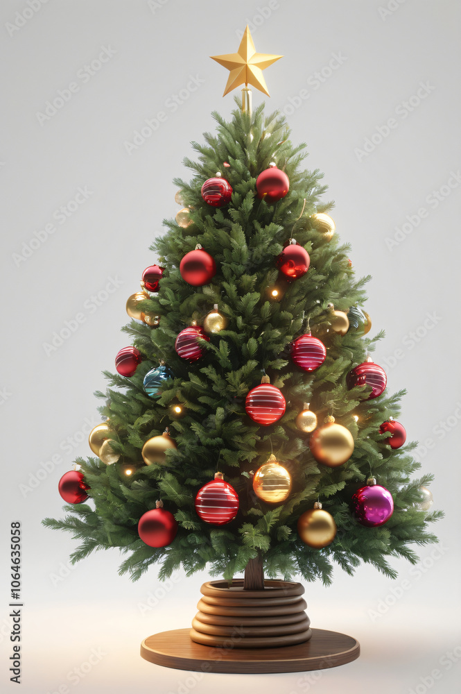 3d render of a christmas tree decorated with lights and balls, isolated 3d render of a christmas tree decorated with lights and balls, isolated