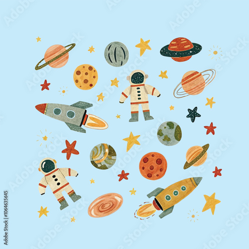 pattern with space rocket