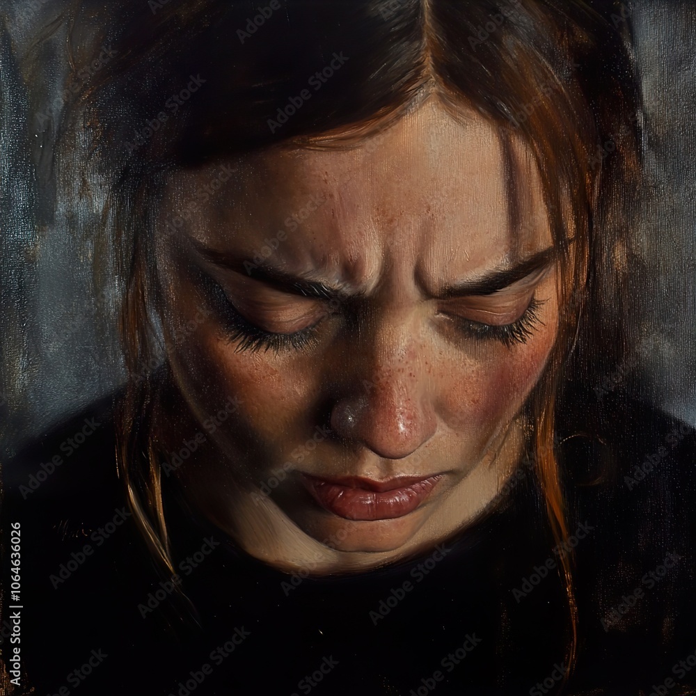 Close-Up Portrait of a Woman with a Pensive Expression Close-Up Portrait of a Woman with a Pensive Expression