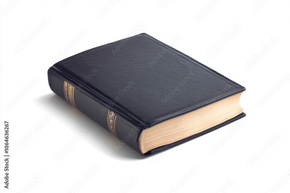 A classic black book with a textured cover and golden accents sits open in a relaxed position. It represents knowledge and learning. Generative AI. A classic black book with a textured cover and golden accents sits open in a relaxed position. It represents knowledge and learning. Generative AI.