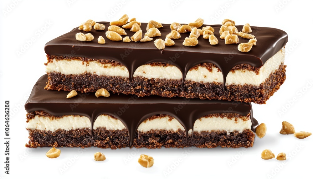 two pieces of chocolate brownie, gooey texture and rich flavor, studio shot, isolated on white background two pieces of chocolate brownie, gooey texture and rich flavor, studio shot, isolated on white background