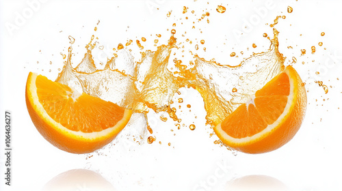 Fresh Orange Juice Splash with Fruit Isolated on Transparent Background