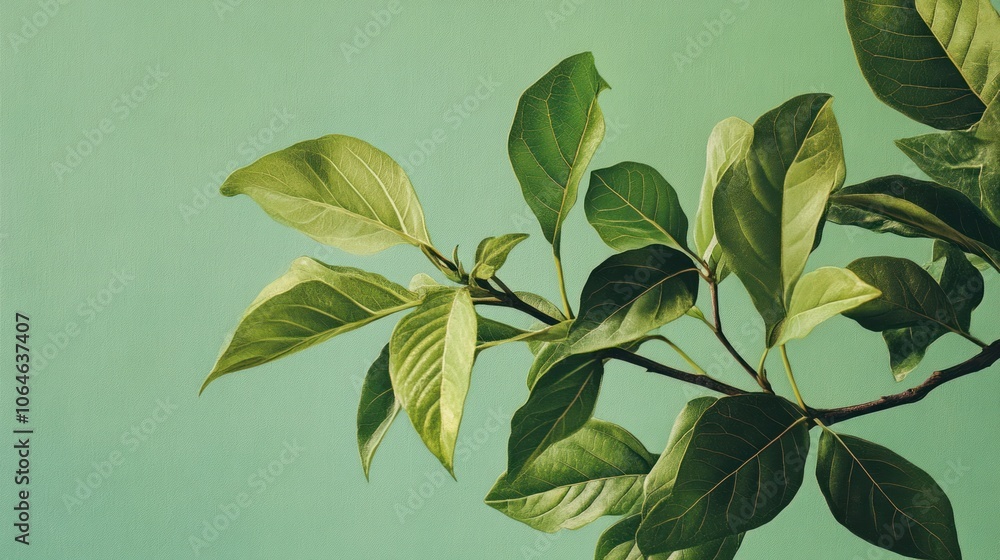A close-up view of a plant against a soft green background, capturing leaf textures and vibrant botanical details for a natural aesthetic A close-up view of a plant against a soft green background, capturing leaf textures and vibrant botanical details for a natural aesthetic