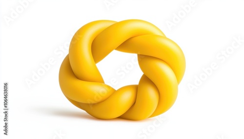 Dry pasta in a coiled nest shape, classic Italian fettuccine, warm yellow tone, isolated on white background