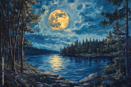 Wallpaper Mural Enchanted Night: Full Moon Reflecting in Ocean Waters under Starry Sky Torontodigital.ca