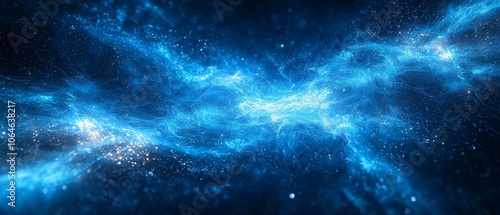 A mesmerizing cosmic scene showcasing swirling blue energy and star-like particles.