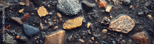 Wallpaper Mural Close-up of wet muddy ground with embedded stones Torontodigital.ca