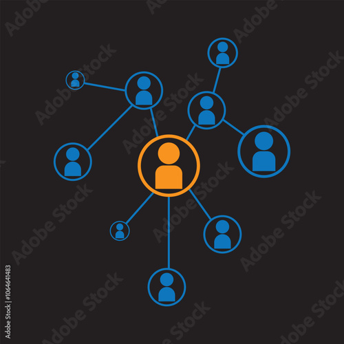 multi stakeholder network symbol on black color background
