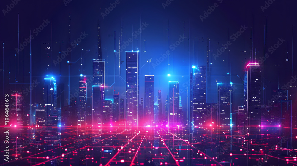 Smart city and communication network concept. 5G. IoT Internet of Things. Telecommunication, city skyline futuristic modern smart bouldings Smart city and communication network concept. 5G. IoT Internet of Things. Telecommunication, city skyline futuristic modern smart bouldings