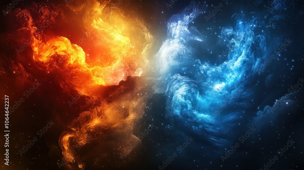 Cosmic elemental theme blending fire, water, earth, and air in an abstract wallpaper, symbolizing natures harmony Cosmic elemental theme blending fire, water, earth, and air in an abstract wallpaper, symbolizing natures harmony