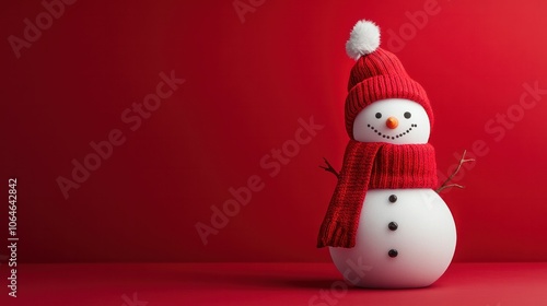 Cute snowman on a plain background, using studio lighting to highlight holiday warmth and minimalist design