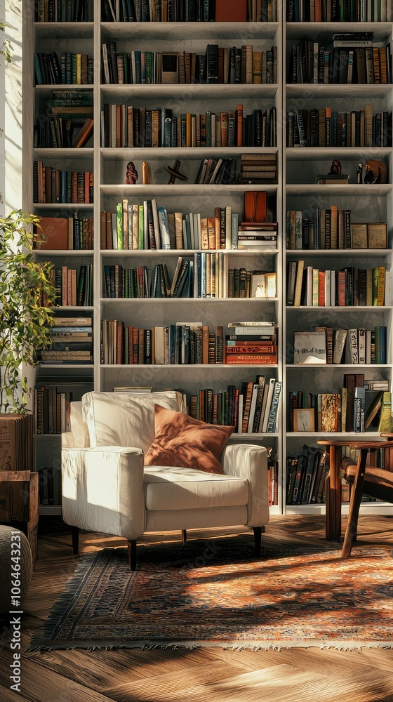 Stylish Home Library with Built-in Bookshelves Stylish Home Library with Built-in Bookshelves