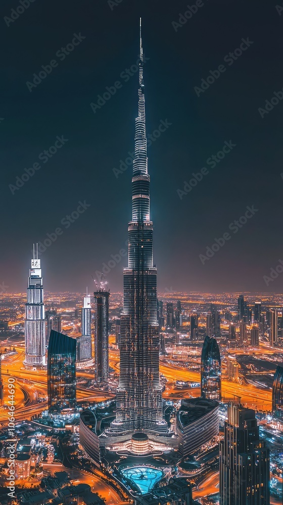 Fototapeta premium Panoramic View from Slender Observation Tower at Night