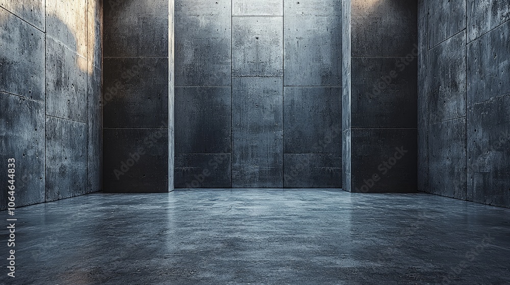 A minimalistic concrete room with smooth surfaces and dramatic lighting. A minimalistic concrete room with smooth surfaces and dramatic lighting.
