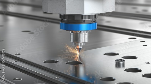 CNC Machine Cutting Metal with Precision and Accuracy, Industrial Automation Technology photo