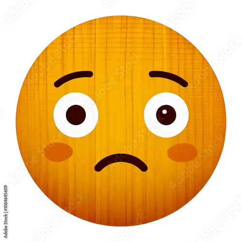 bewildered and unhappy emoji with popped eyes, wood pattern emoji